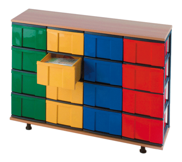 Schubladen-Container 4-reihig mit 16 hohen Boxen