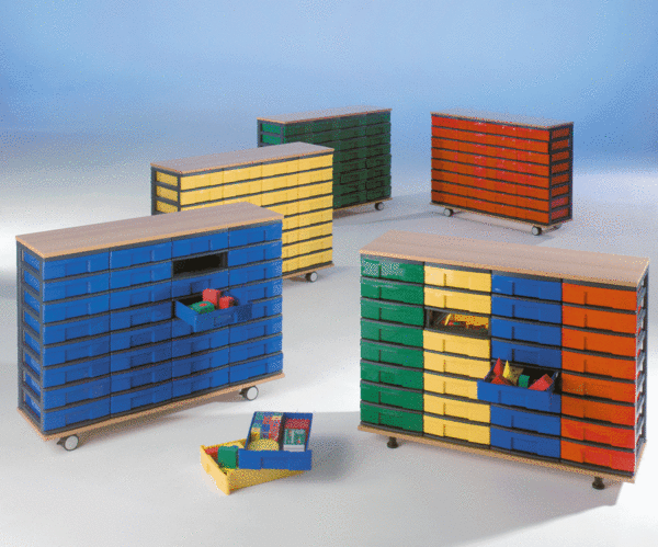 Schubladen-Container 4-reihig mit 32 flachen Boxen